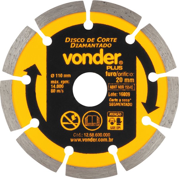Disco diamantado 110mm segmentado VONDER PLUS